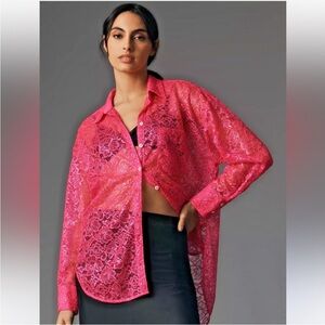 NWOT Anthropologie Metallic Lace Button Down Blouse